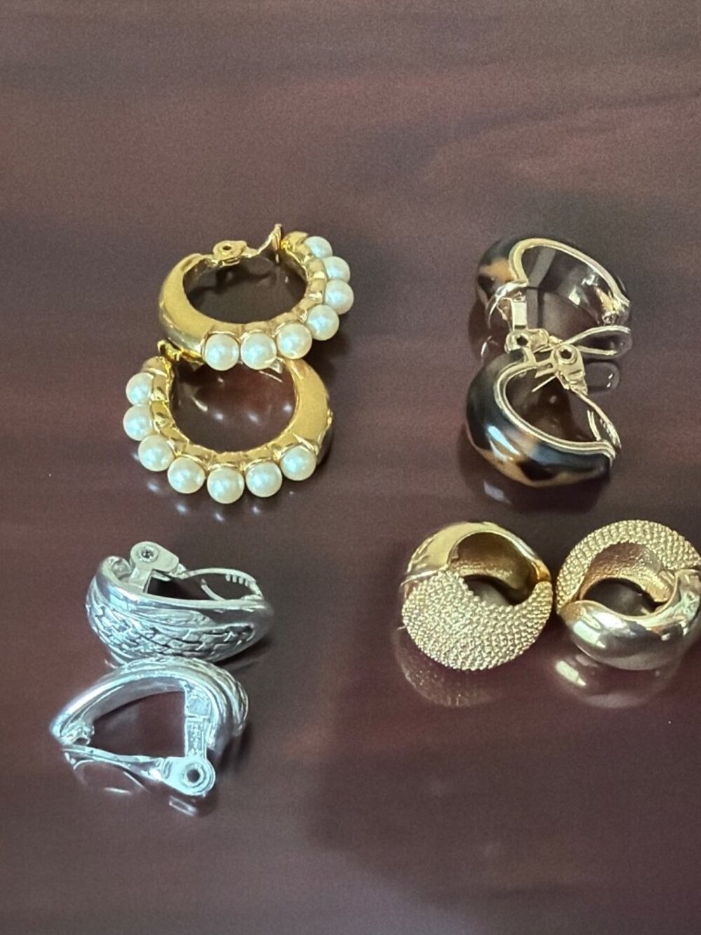 Vintage Monet & Erwin Clip On Earring Lot of 4 Pairs Gold Silver Designer